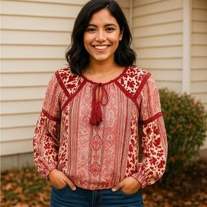 Rachel Zoe Red & Cream Boho Top